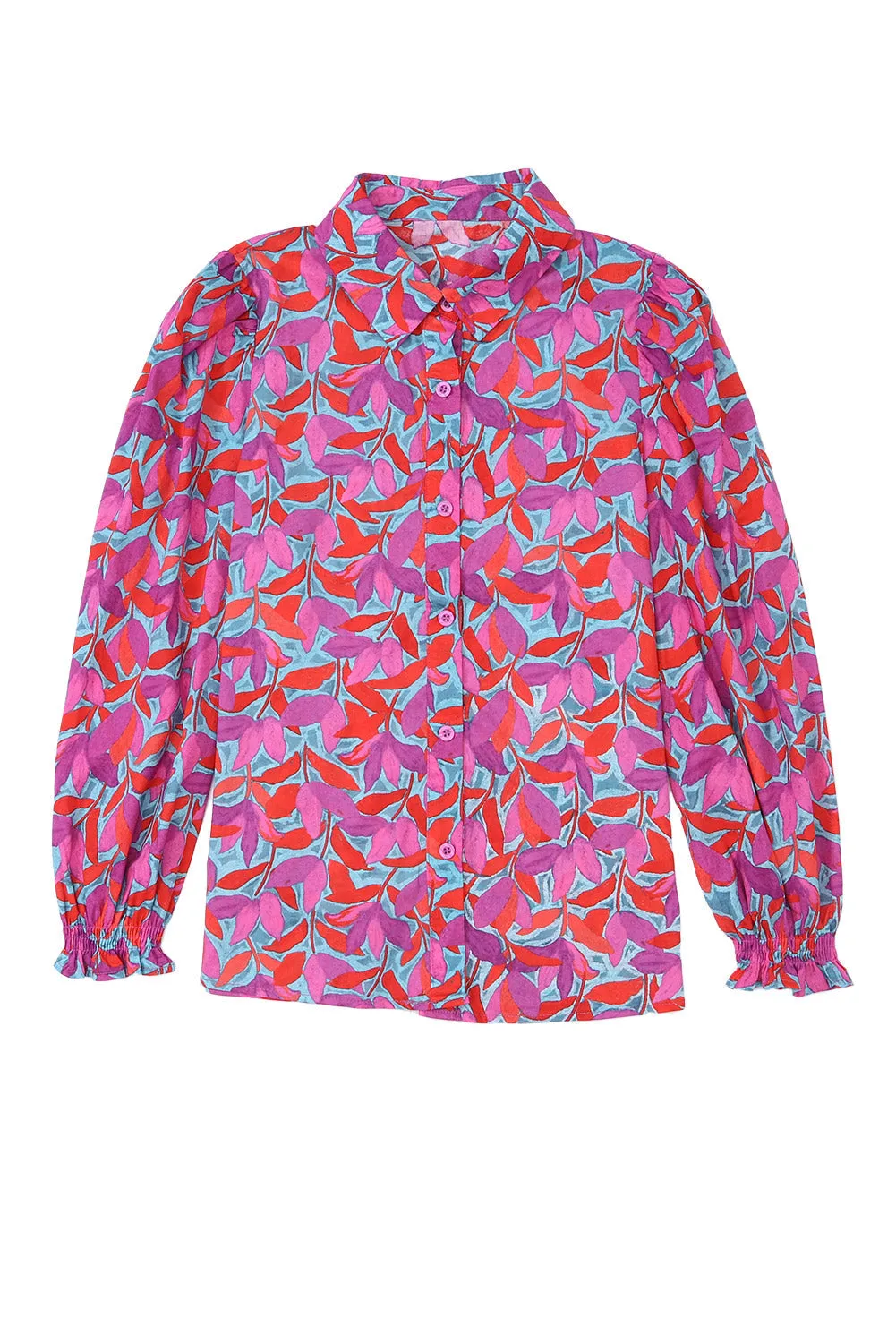 Abstract Floral Puff Sleeve Shirt