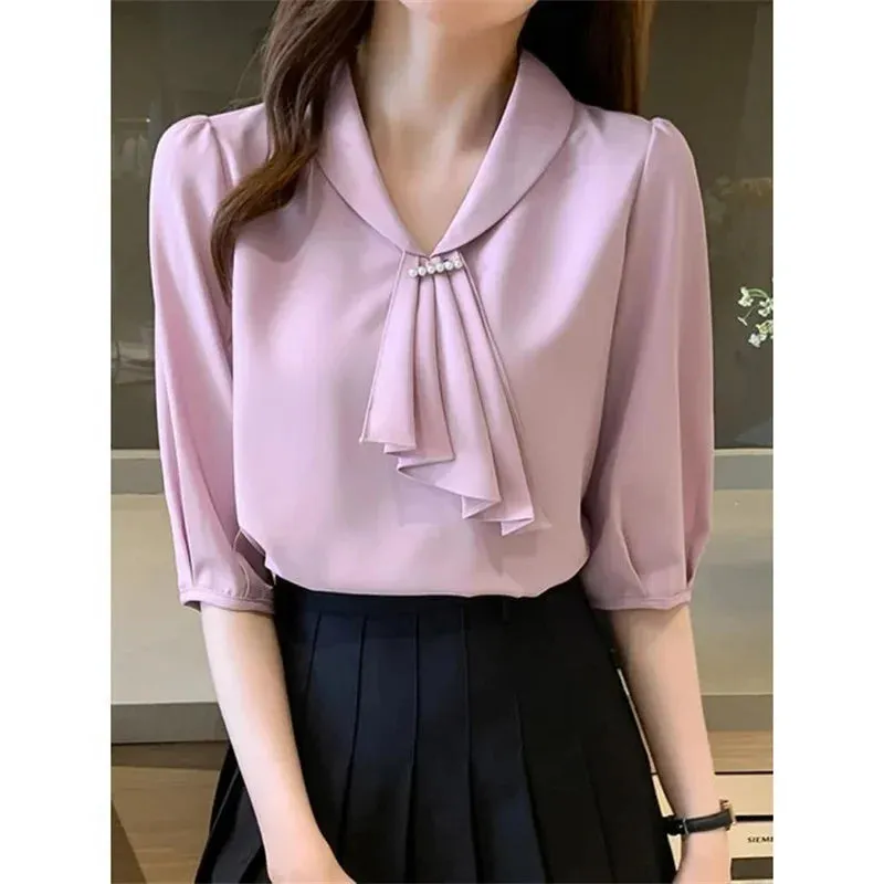 Adeline - Charming Bow Tie Collar Blouse for Women