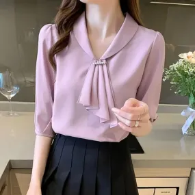 Adeline - Charming Bow Tie Collar Blouse for Women