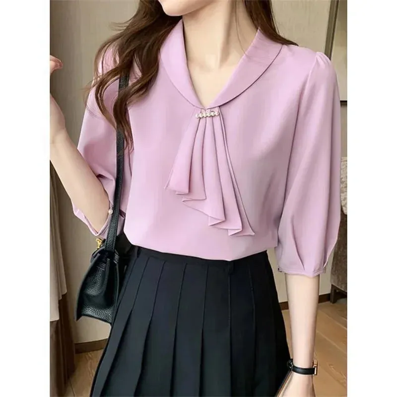 Adeline - Charming Bow Tie Collar Blouse for Women