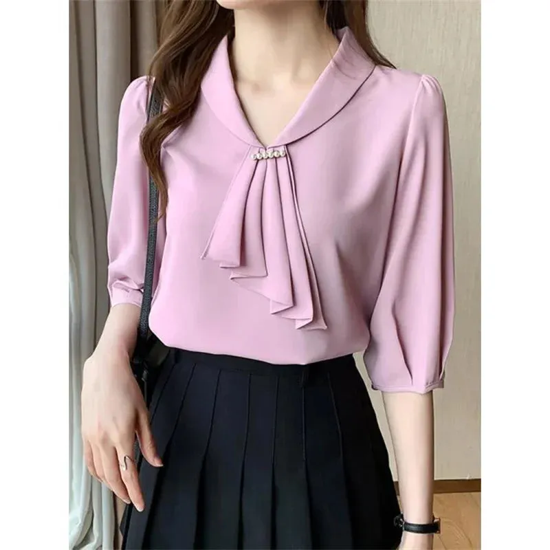 Adeline - Charming Bow Tie Collar Blouse for Women