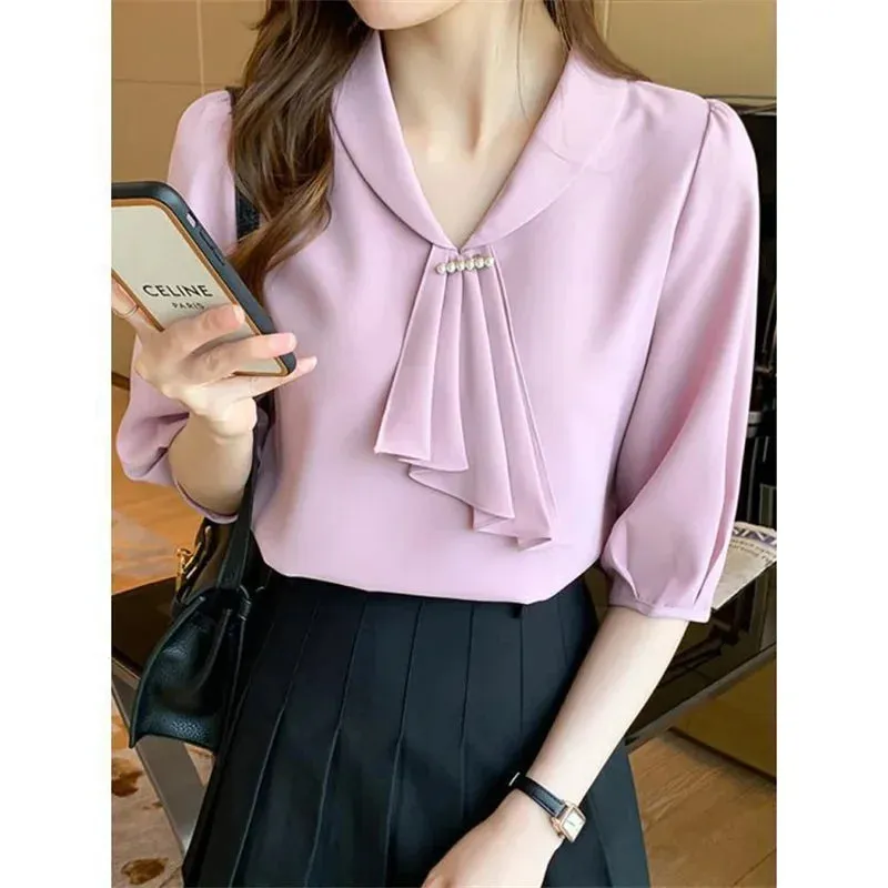 Adeline - Charming Bow Tie Collar Blouse for Women