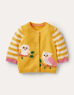 Animal Logo Cardigan-Honeycomb Yellow Owls