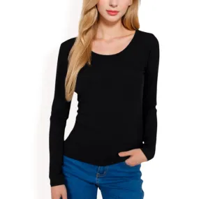 Anna-Kaci Women's Long Sleeve Scoop Neck Stretch Knit Top