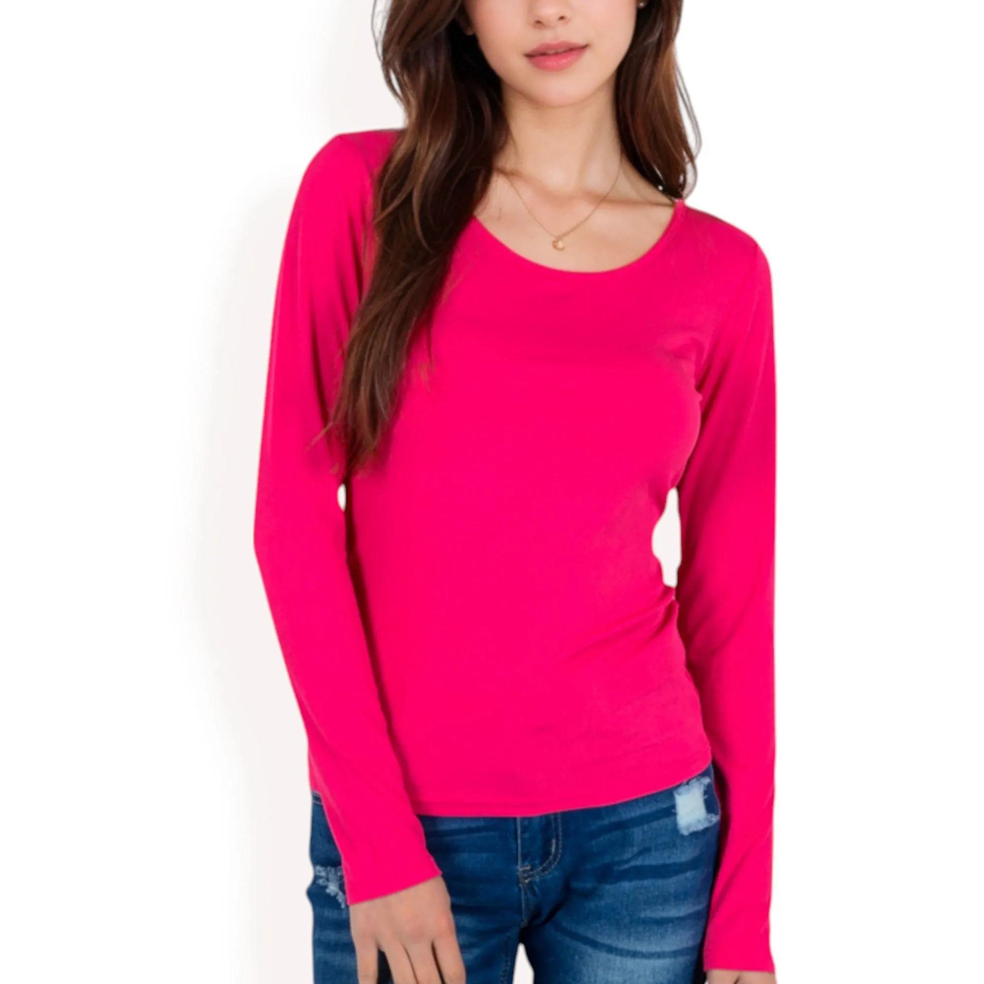 Anna-Kaci Women's Long Sleeve Scoop Neck Stretch Knit Top