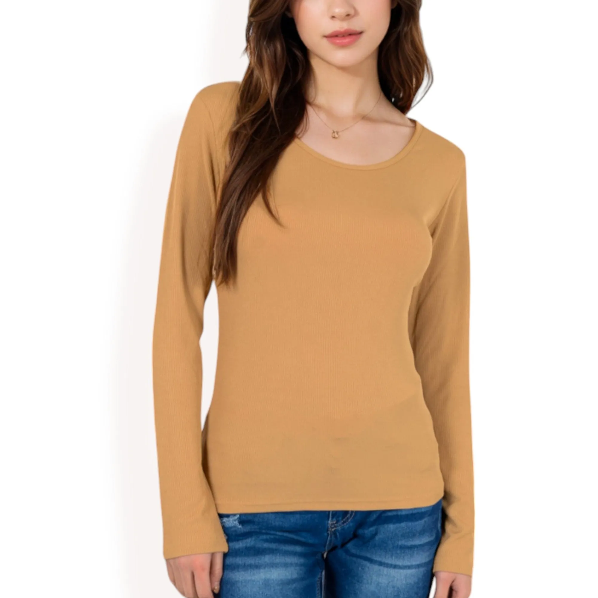 Anna-Kaci Women's Long Sleeve Scoop Neck Stretch Knit Top