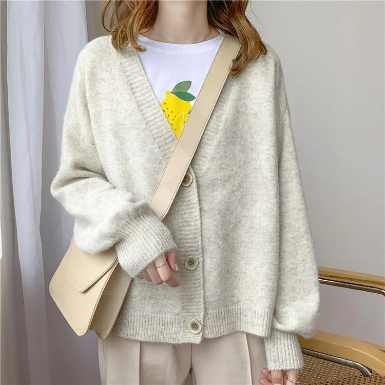 Autumn Winter Women Sweater Cardigans Oversize V neck Knit Cardigans Girls Outwear Korean Chic Tops