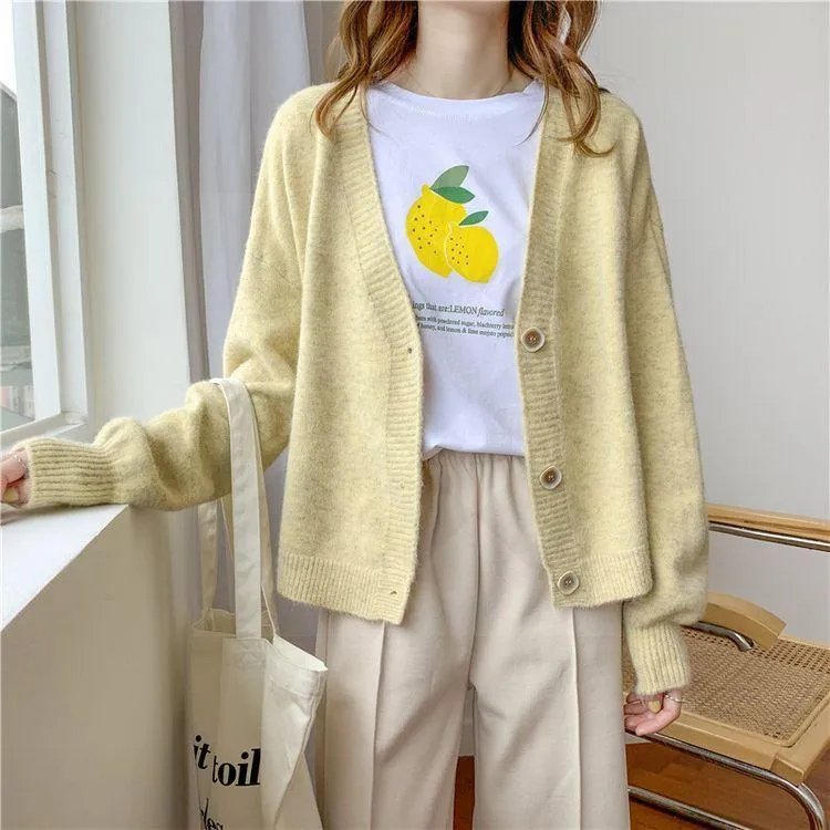 Autumn Winter Women Sweater Cardigans Oversize V neck Knit Cardigans Girls Outwear Korean Chic Tops