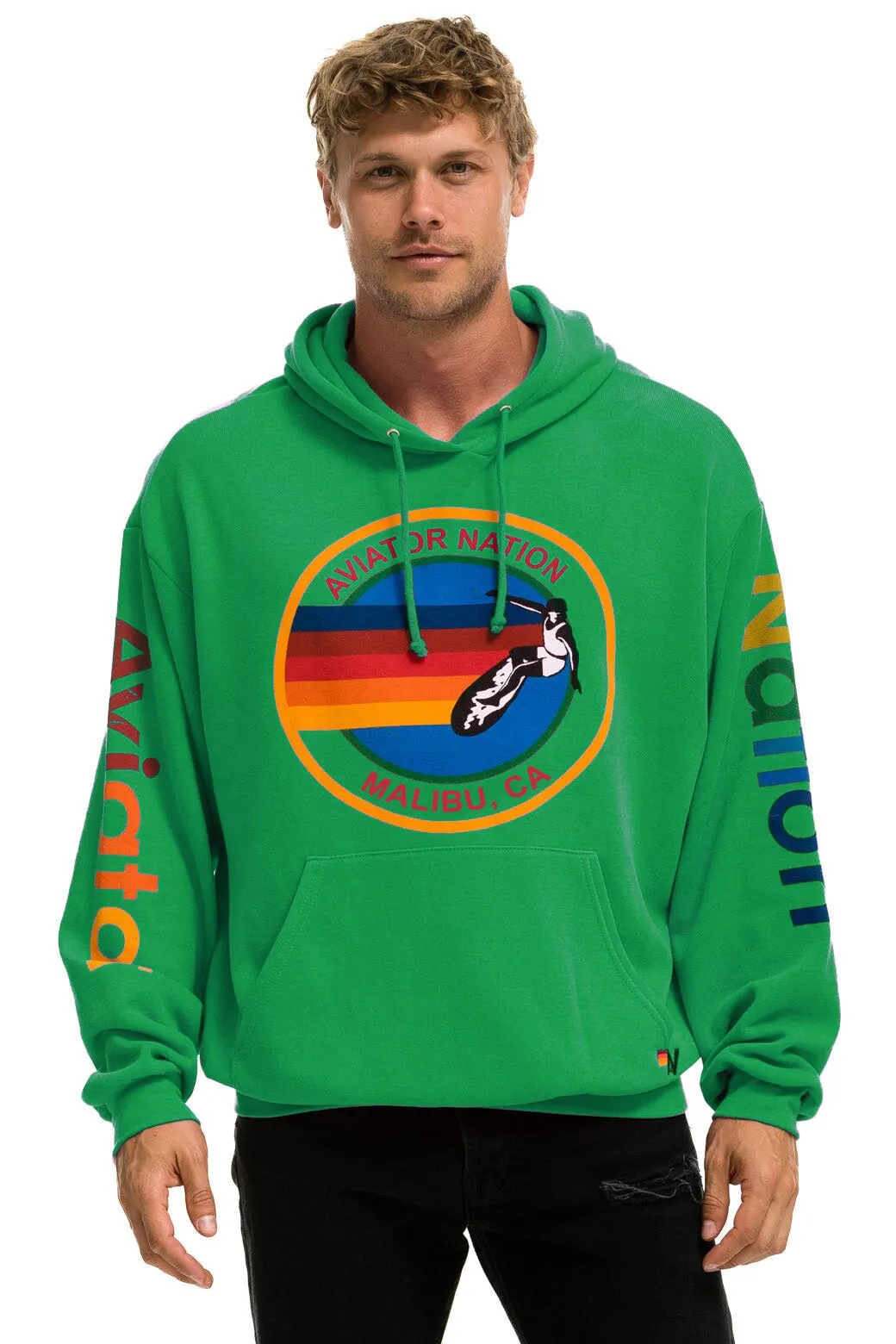 AVIATOR NATION MALIBU RELAXED PULLOVER HOODIE - KELLY GREEN