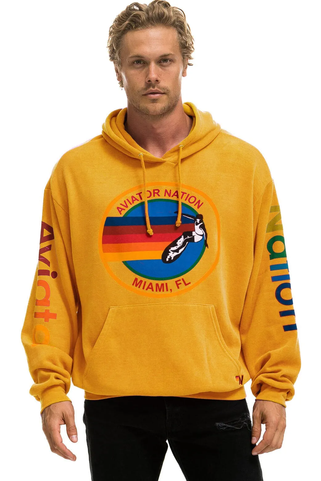 AVIATOR NATION MIAMI RELAXED PULLOVER HOODIE - GOLD