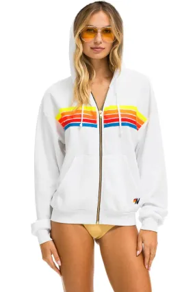 AVIATOR NATION UNISEX 5 STRIPE RELAXED ZIP HOODIE - WHITE/NEON RAINBOW