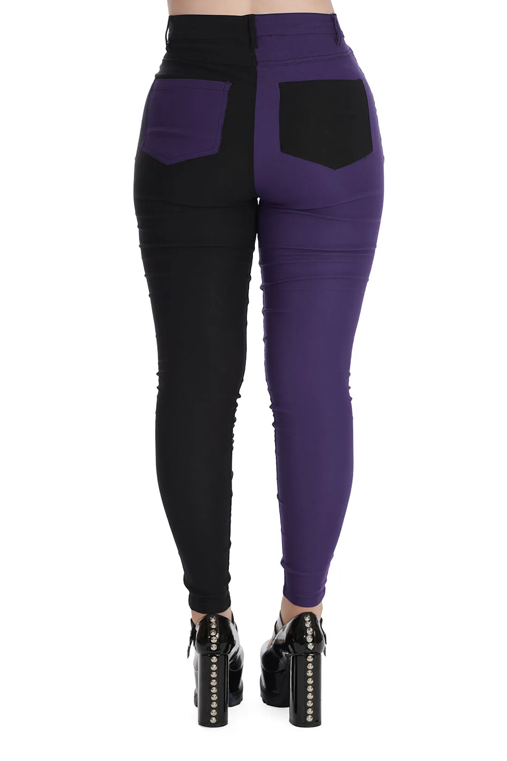 Banned Apparel - Bailey Half and Half Purple & Black Trousers