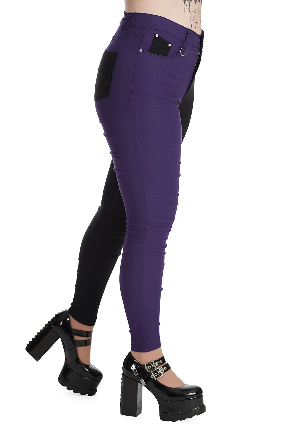 Banned Apparel - Bailey Half and Half Purple & Black Trousers