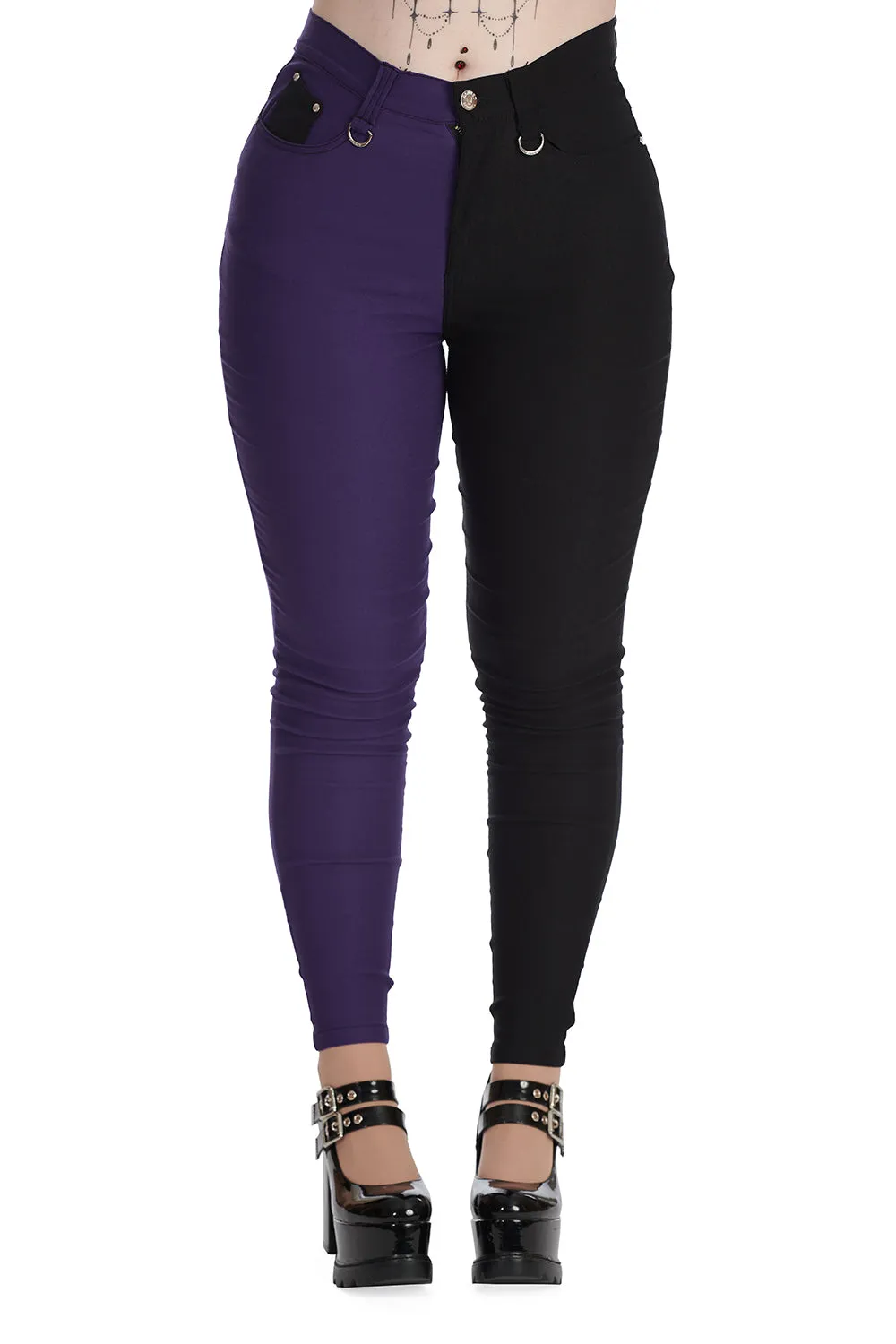 Banned Apparel - Bailey Half and Half Purple & Black Trousers