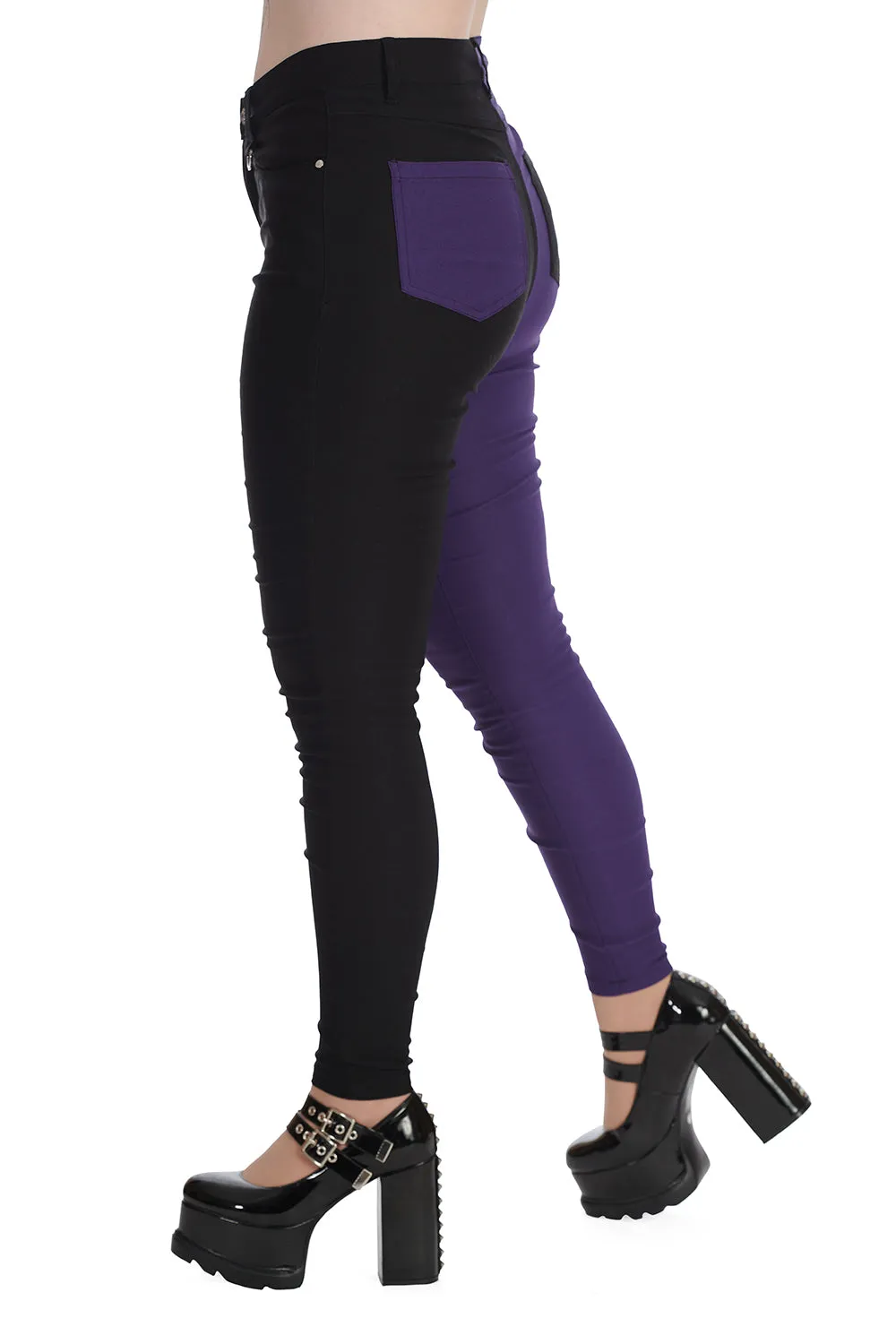 Banned Apparel - Bailey Half and Half Purple & Black Trousers