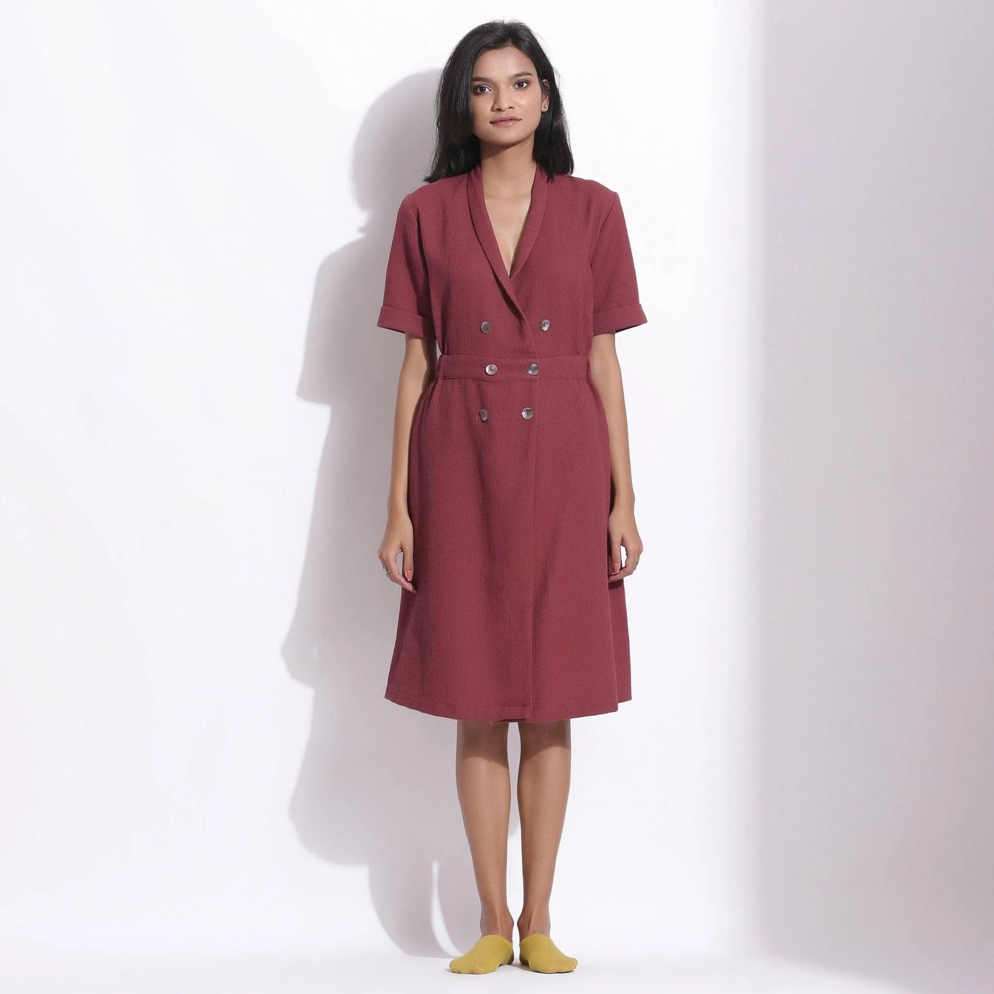 Barn Red Warm Cotton Waffle Knee Length Coat Dress