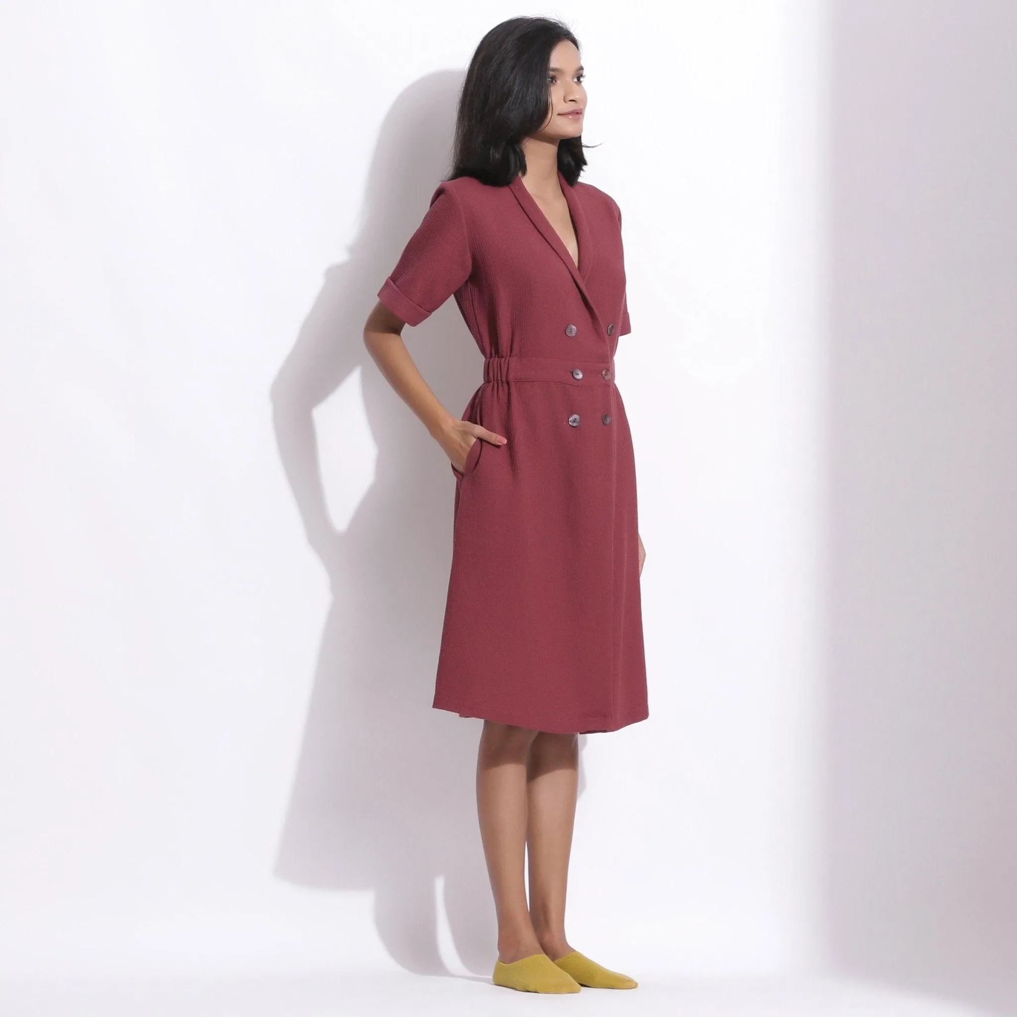 Barn Red Warm Cotton Waffle Knee Length Coat Dress