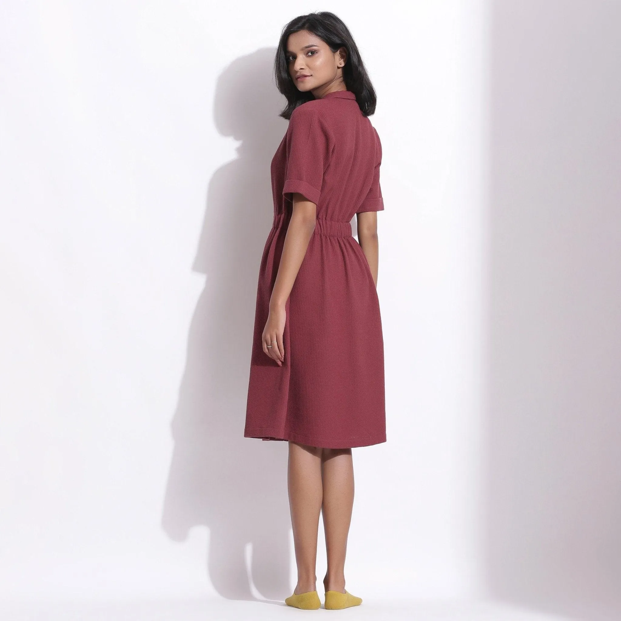 Barn Red Warm Cotton Waffle Knee Length Coat Dress