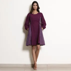 Berry Wine Warm Cotton Frilled Knee Length Dress