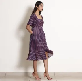 Berry Wine Warm Cotton Striped Midi Dress