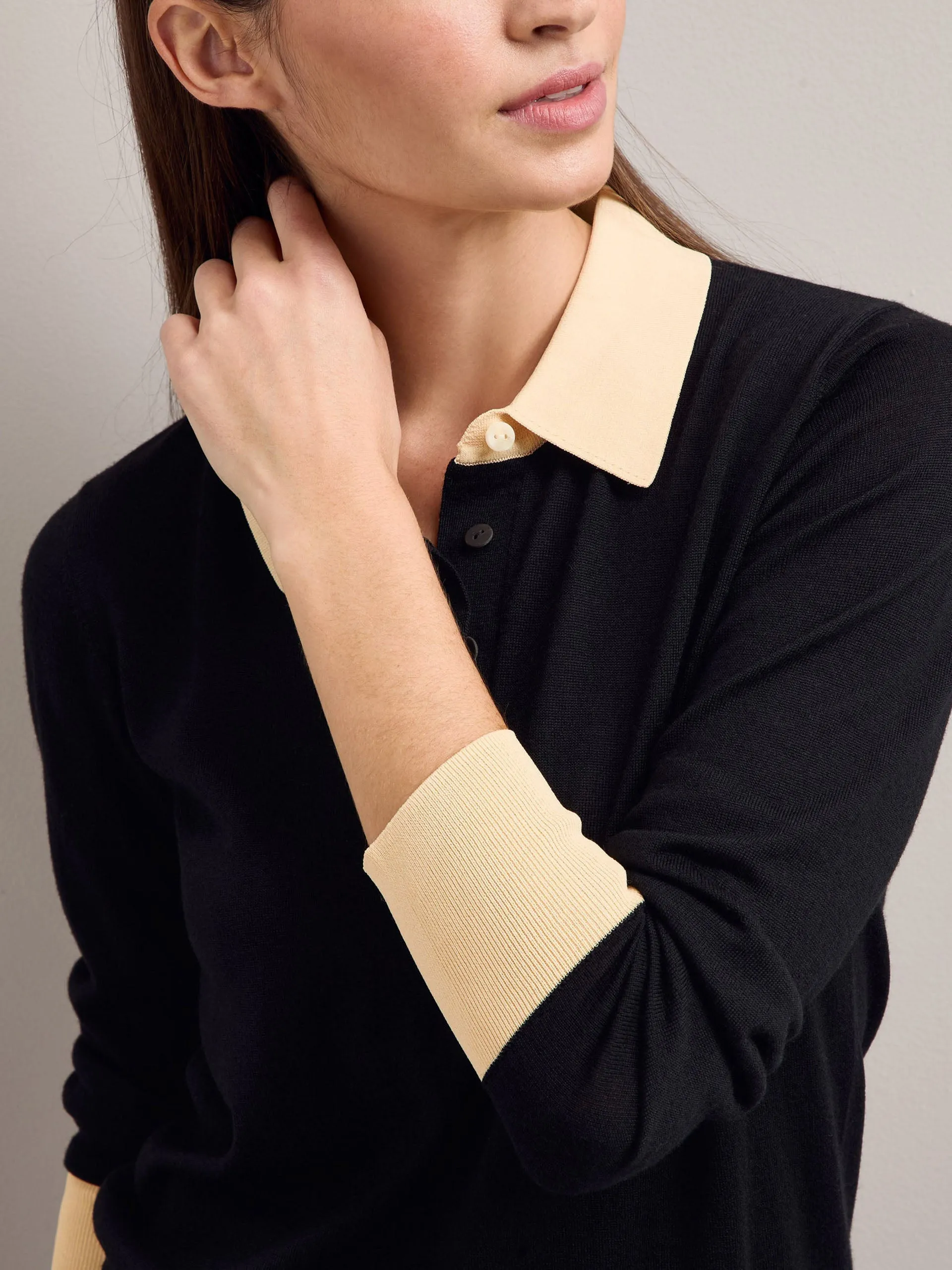 Black cream colour block Josie silk blend jumper