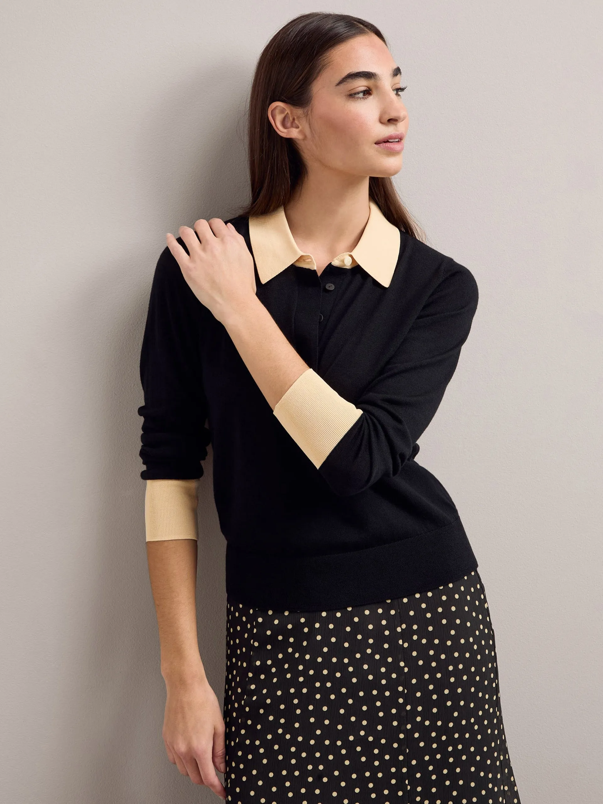 Black cream colour block Josie silk blend jumper