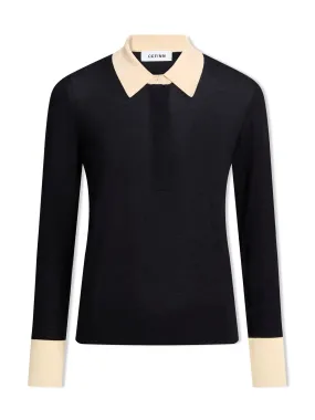 Black cream colour block Josie silk blend jumper