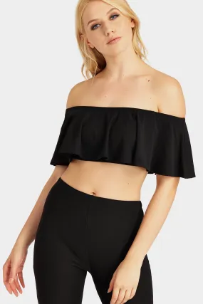 Black Frill Off Shoulder Crop Top