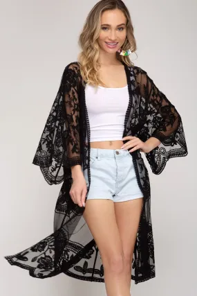 Black Lace Kimono - Bella Chic