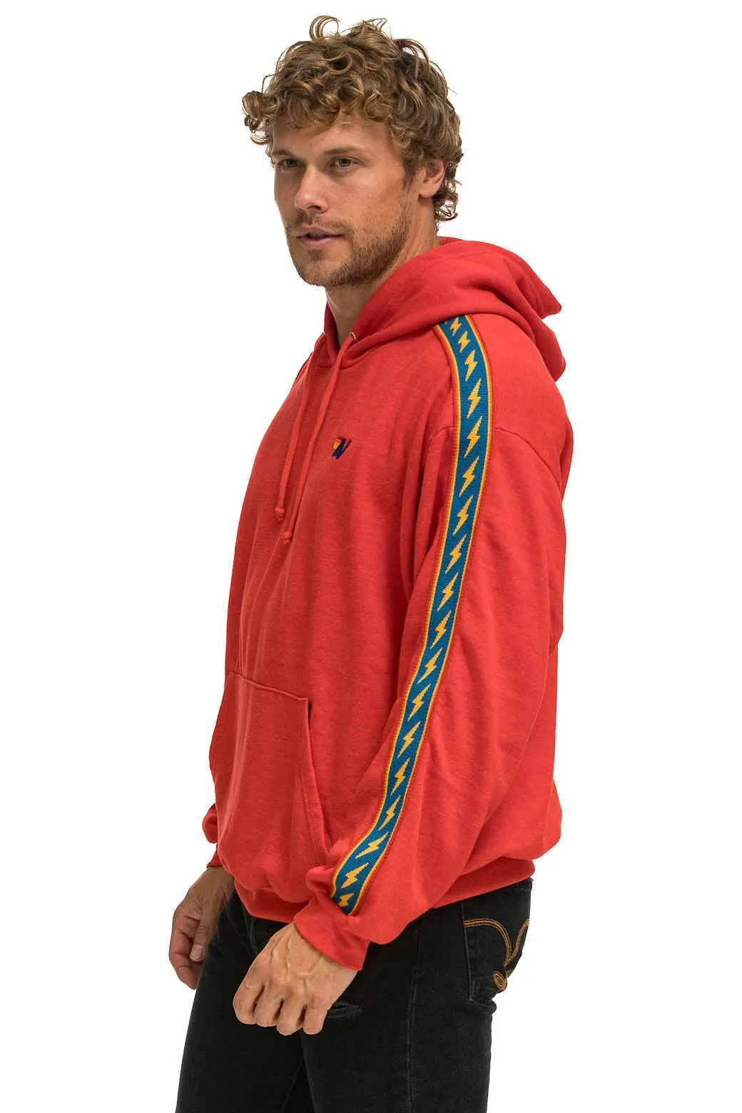 BOLT STRIPE RELAXED PULLOVER HOODIE - RED