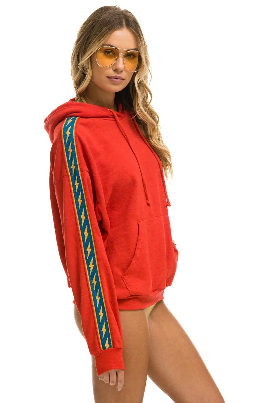 BOLT STRIPE RELAXED PULLOVER HOODIE - RED