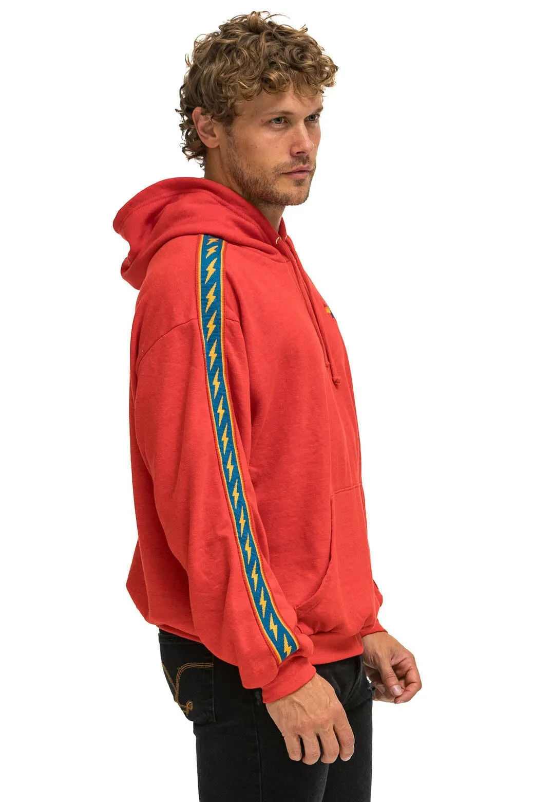 BOLT STRIPE RELAXED PULLOVER HOODIE - RED