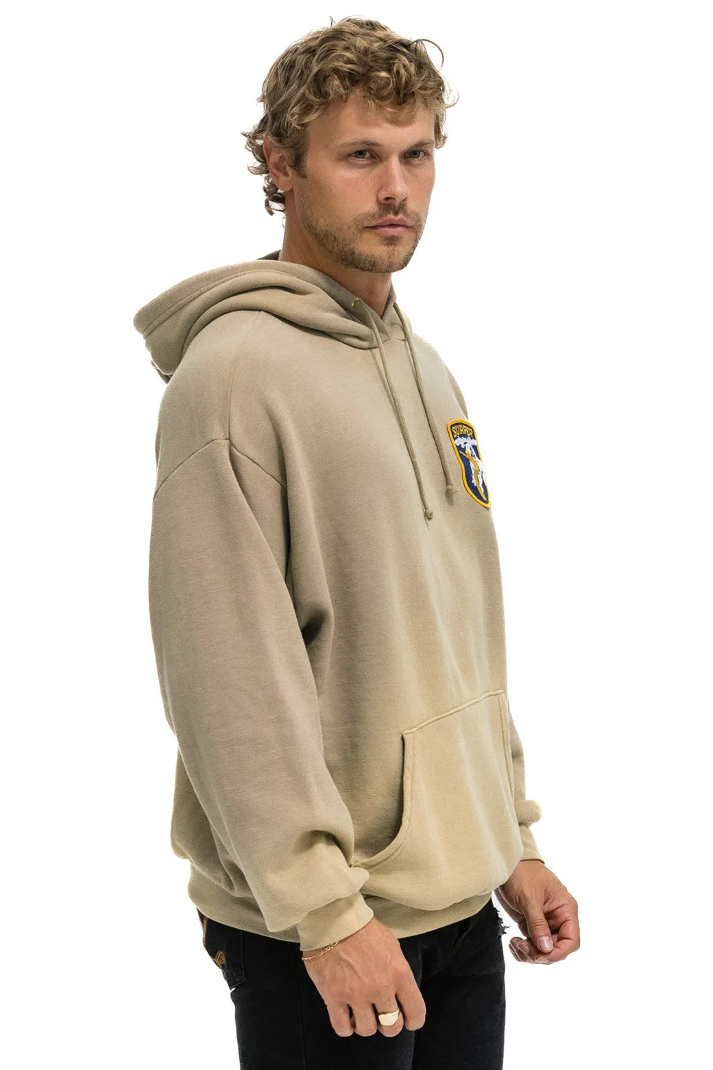 CALIFORNIA SURFER PATCH PULLOVER RELAXED HOODIE - FADED TAN