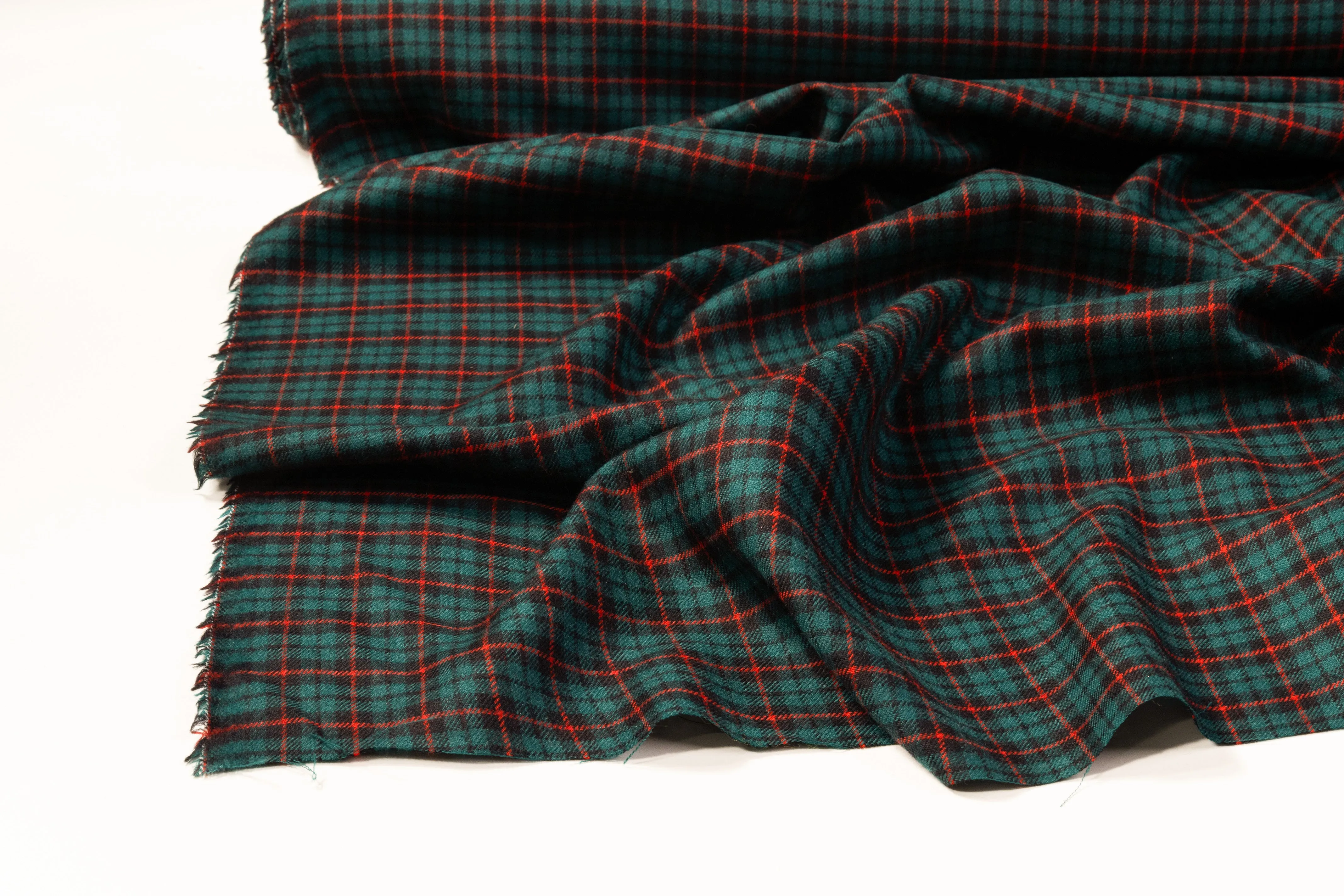 Checked Italian Wool Nylon Suiting - Green / Red