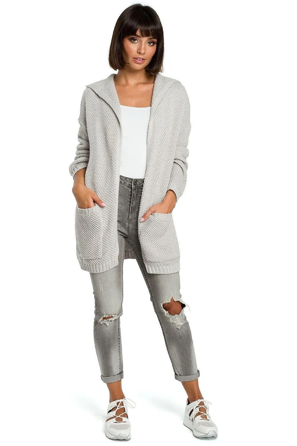 Chic Hooded Knit Cardigan with Convenient Pockets