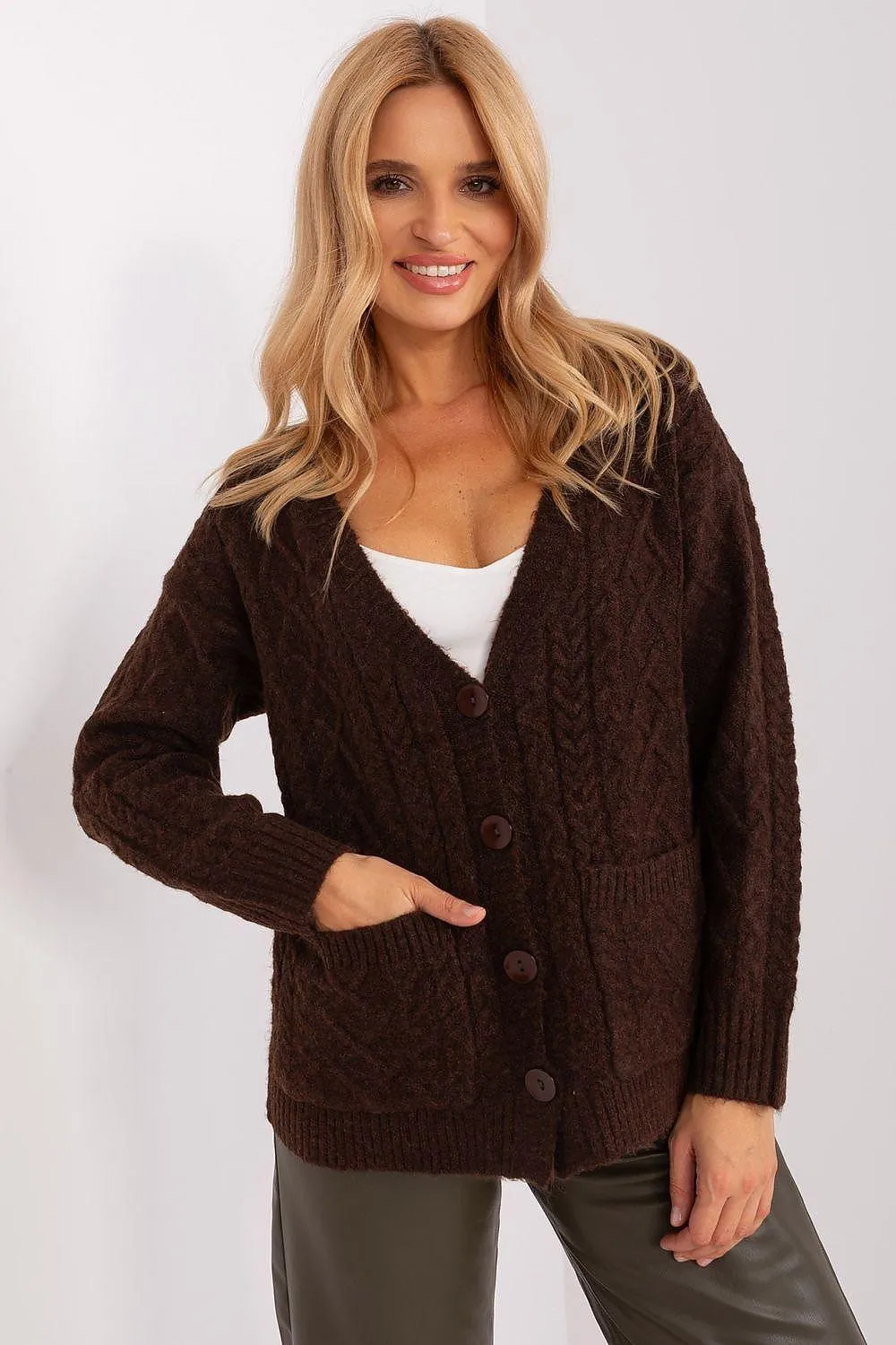 Chic V-Neck Knit Cardigan with Customizable Buttons