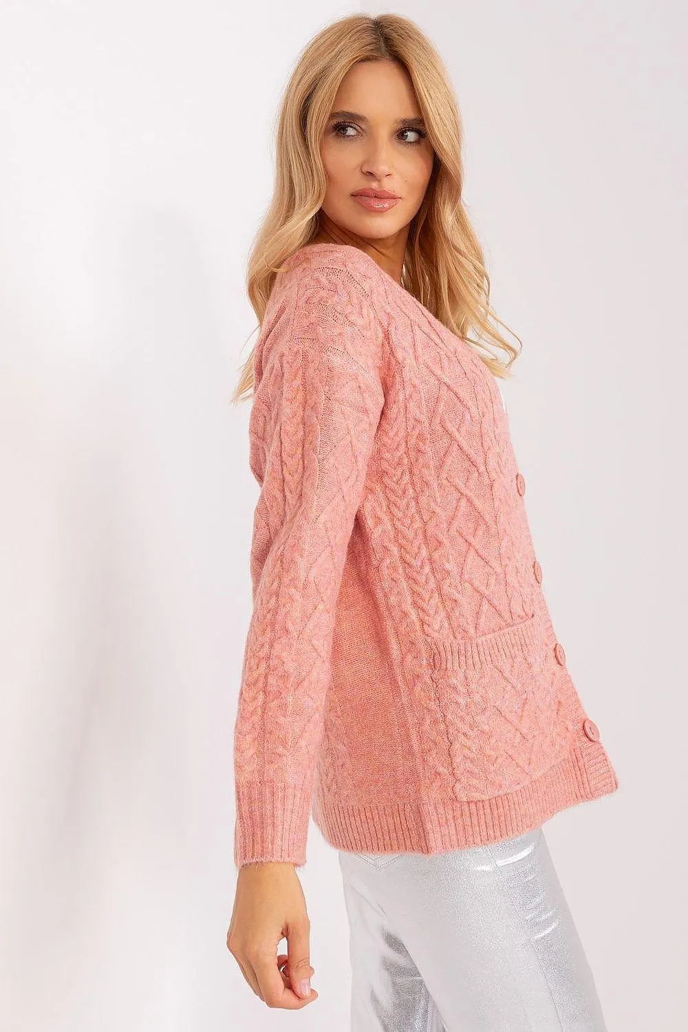 Chic V-Neck Knit Cardigan with Customizable Buttons