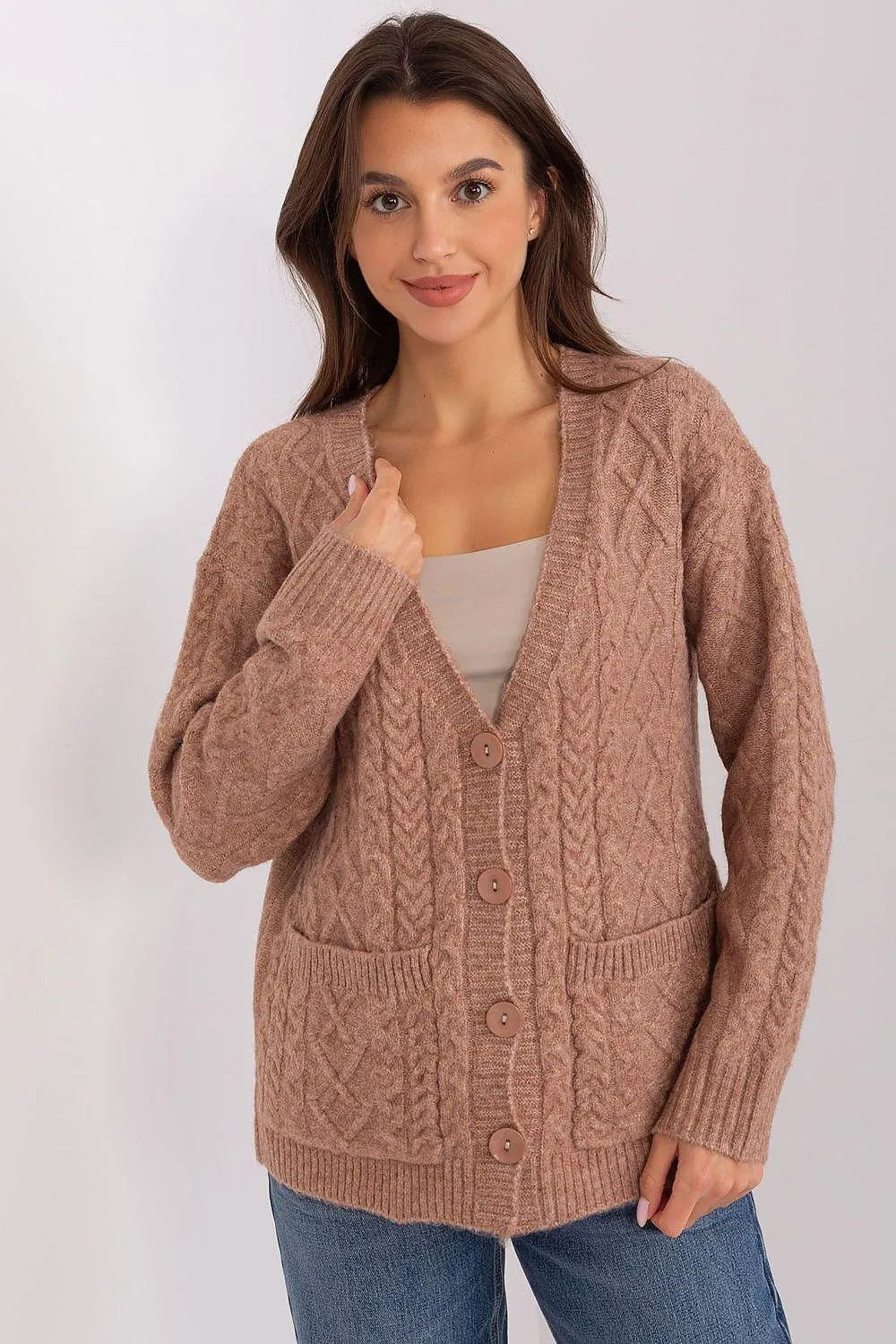 Chic V-Neck Knit Cardigan with Customizable Buttons