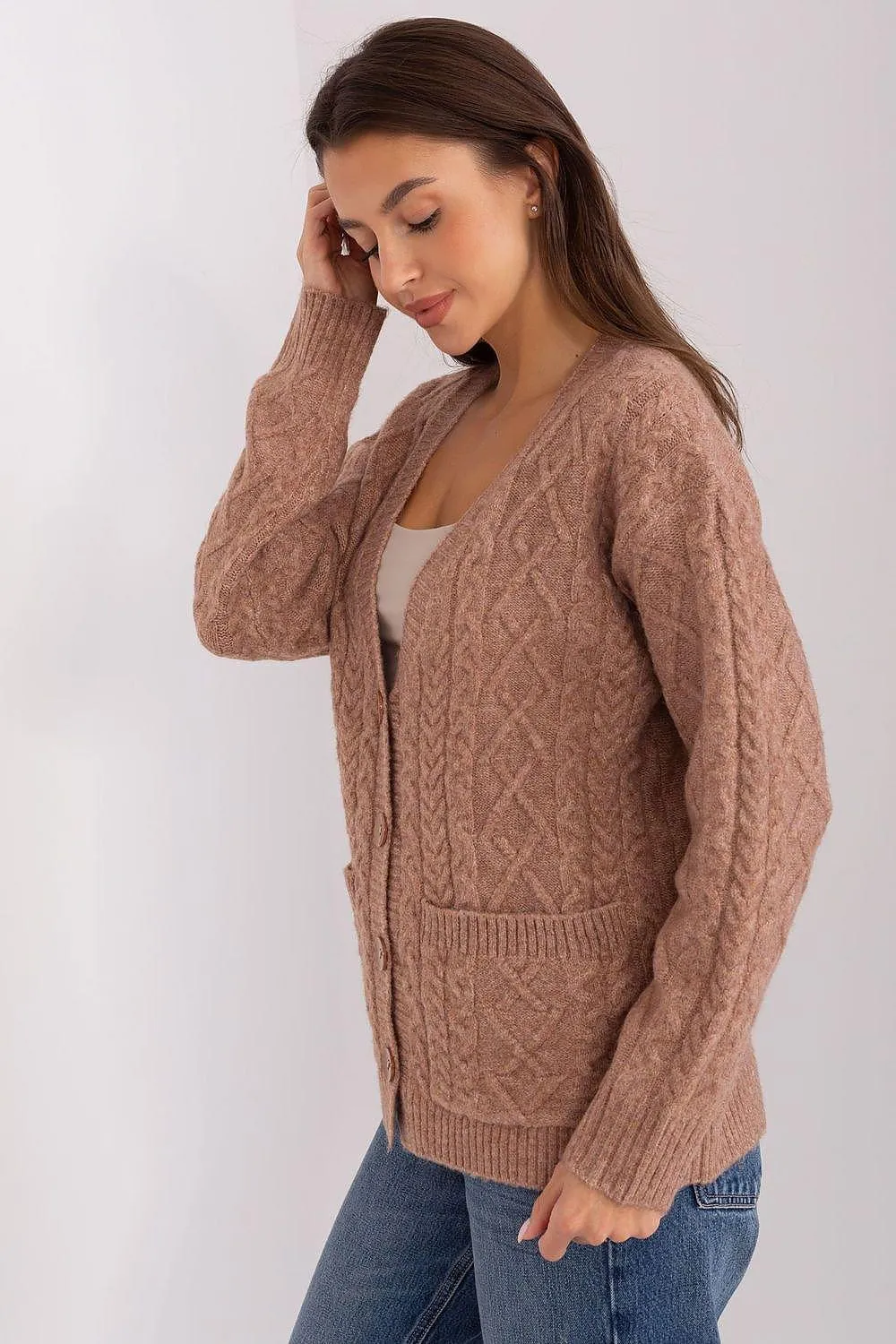 Chic V-Neck Knit Cardigan with Customizable Buttons