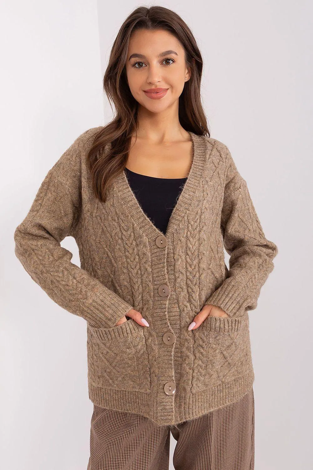 Chic V-Neck Knit Cardigan with Customizable Buttons