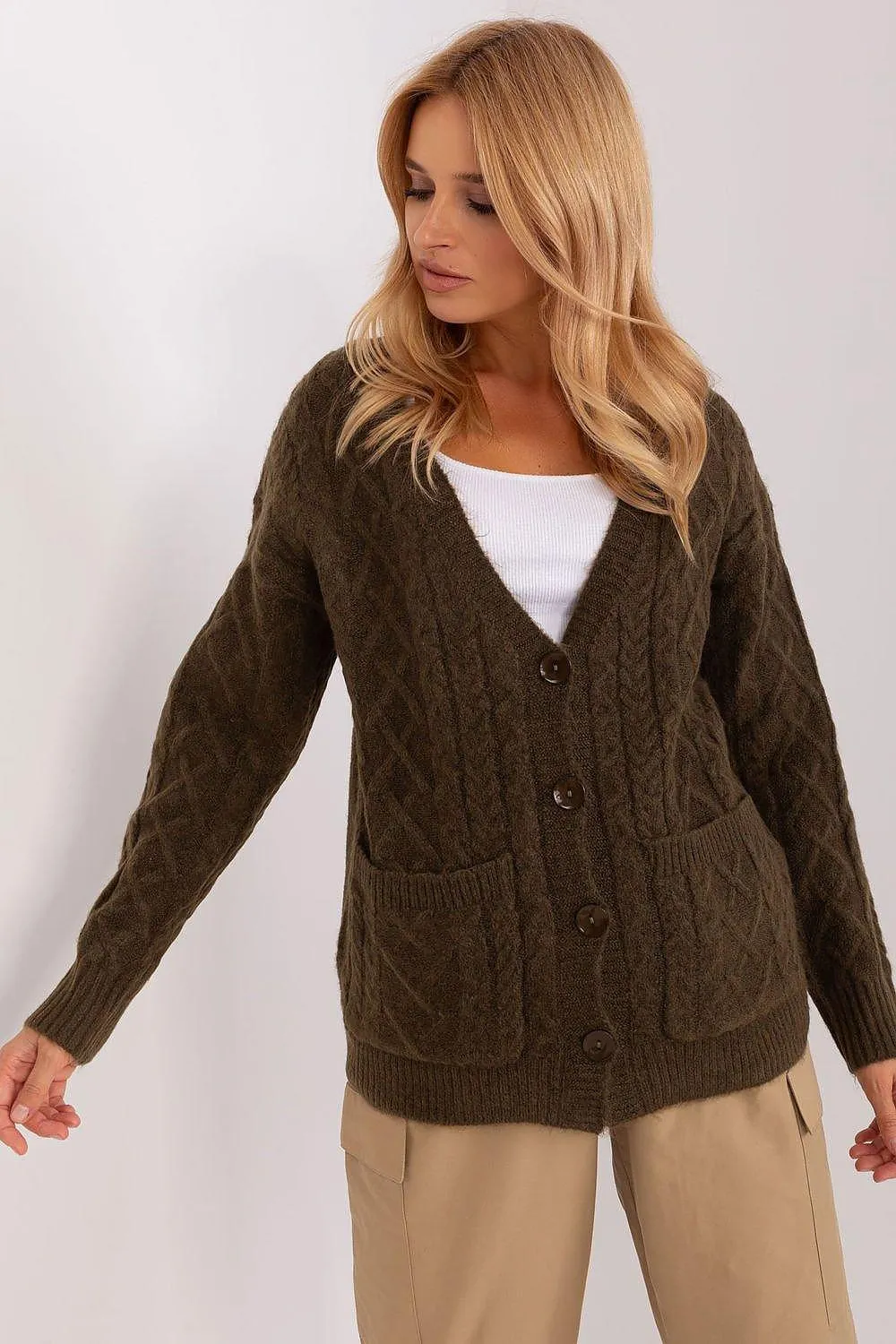 Chic V-Neck Knit Cardigan with Customizable Buttons