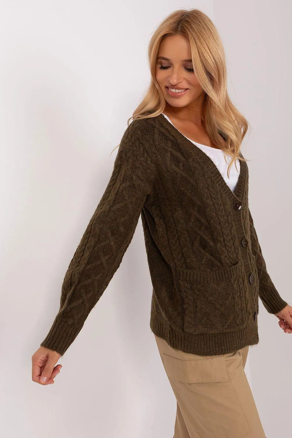 Chic V-Neck Knit Cardigan with Customizable Buttons