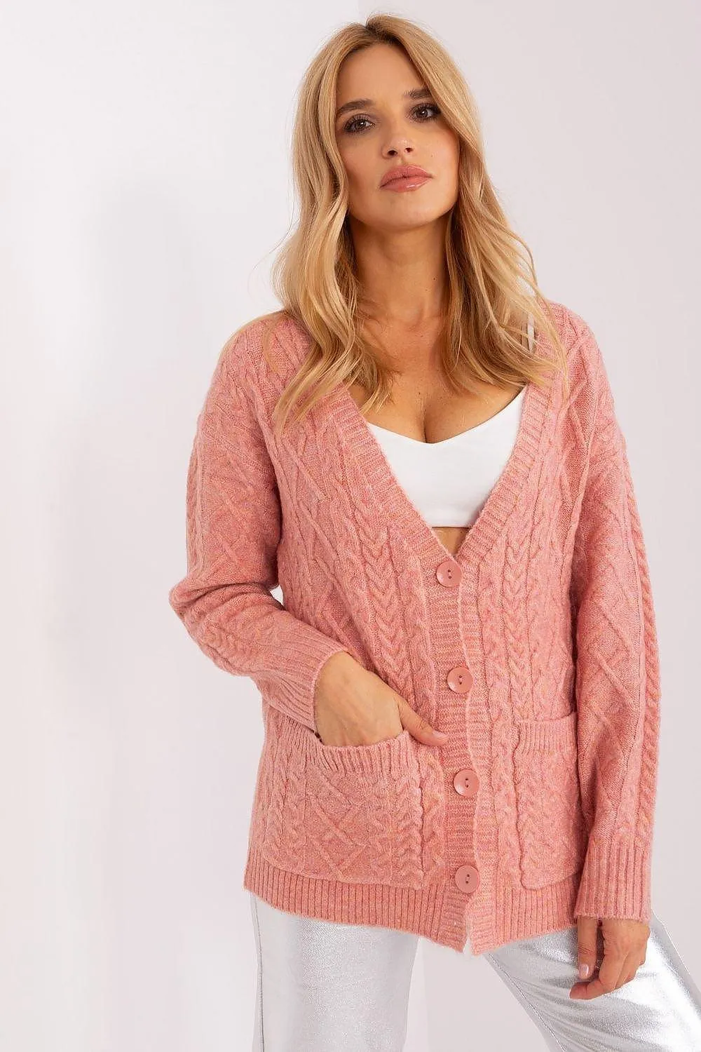 Chic V-Neck Knit Cardigan with Customizable Buttons