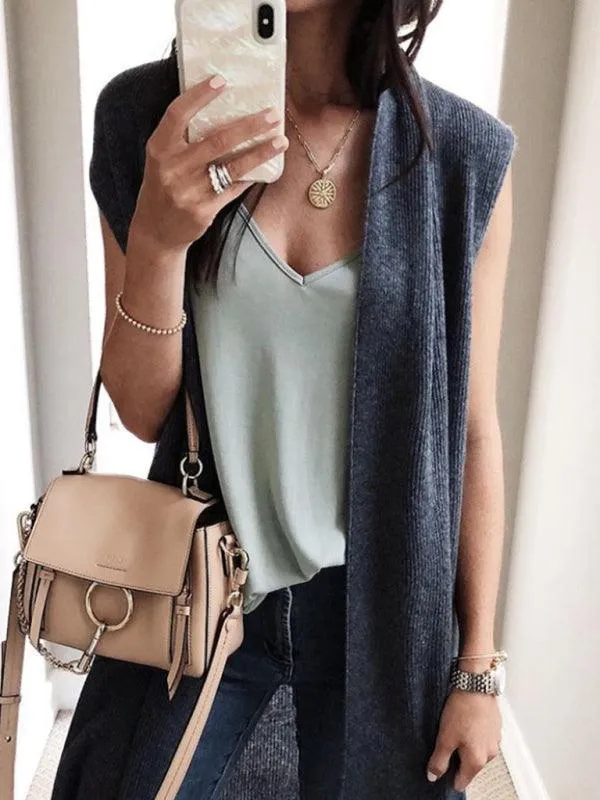 Colorful Knit Sleeveless Cardigan Vest for Chic Casual Style