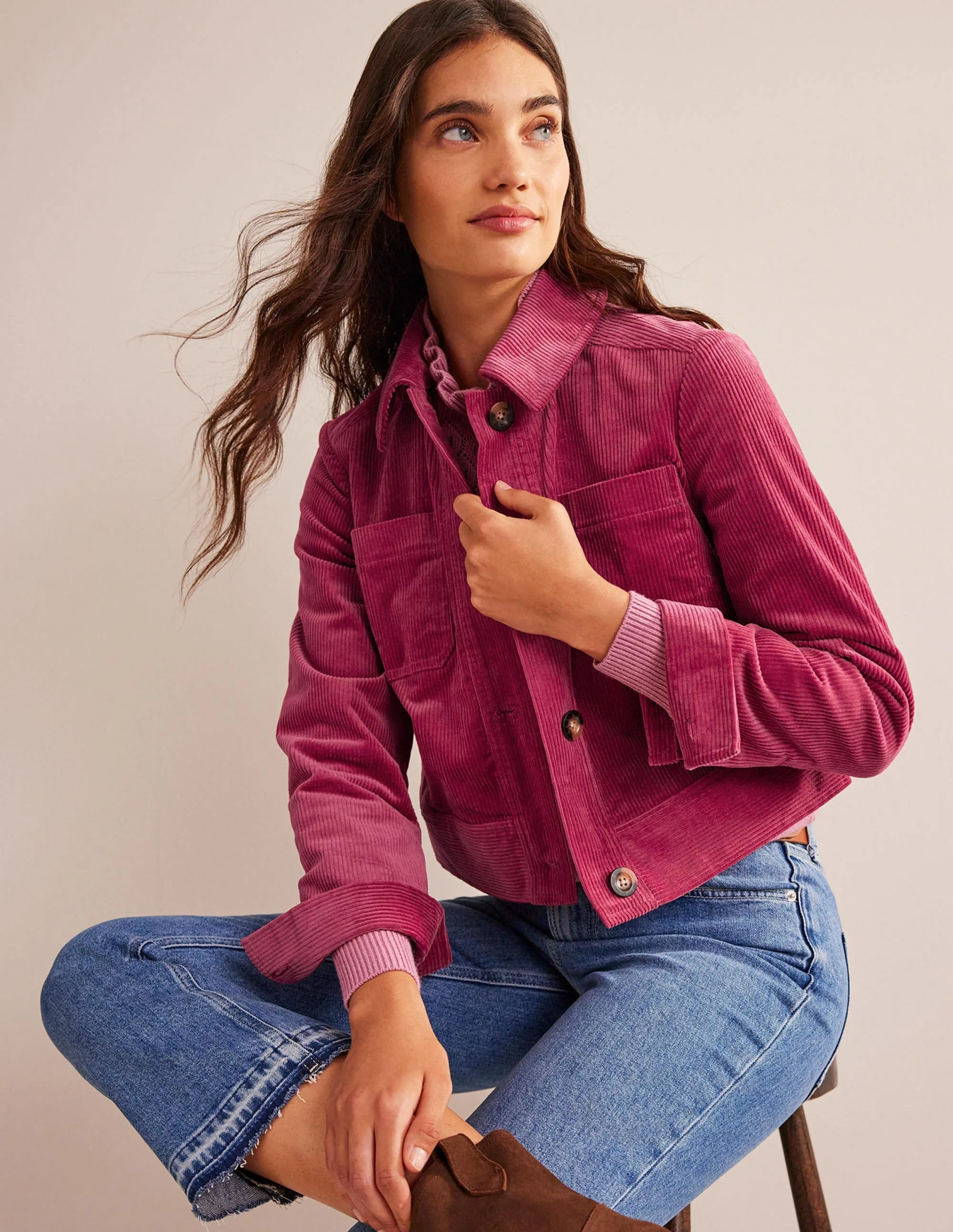 Corduroy Jacket-Warm Cranberry