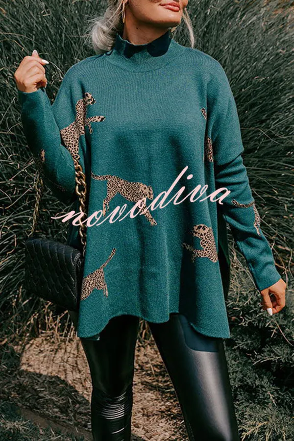 Cozy and Kind Leopard Slit Relaxed Sweatshirt