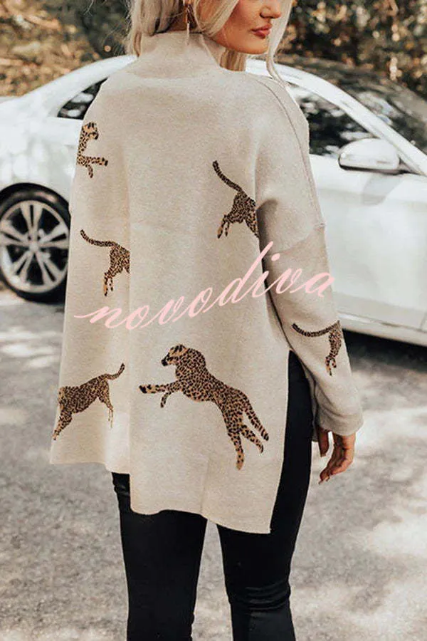 Cozy and Kind Leopard Slit Relaxed Sweatshirt