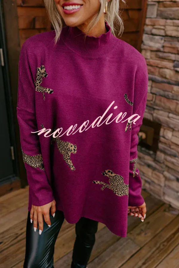 Cozy and Kind Leopard Slit Relaxed Sweatshirt