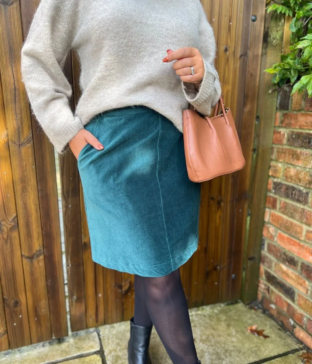 Deep Teal Moleskin Knee Length Skirt