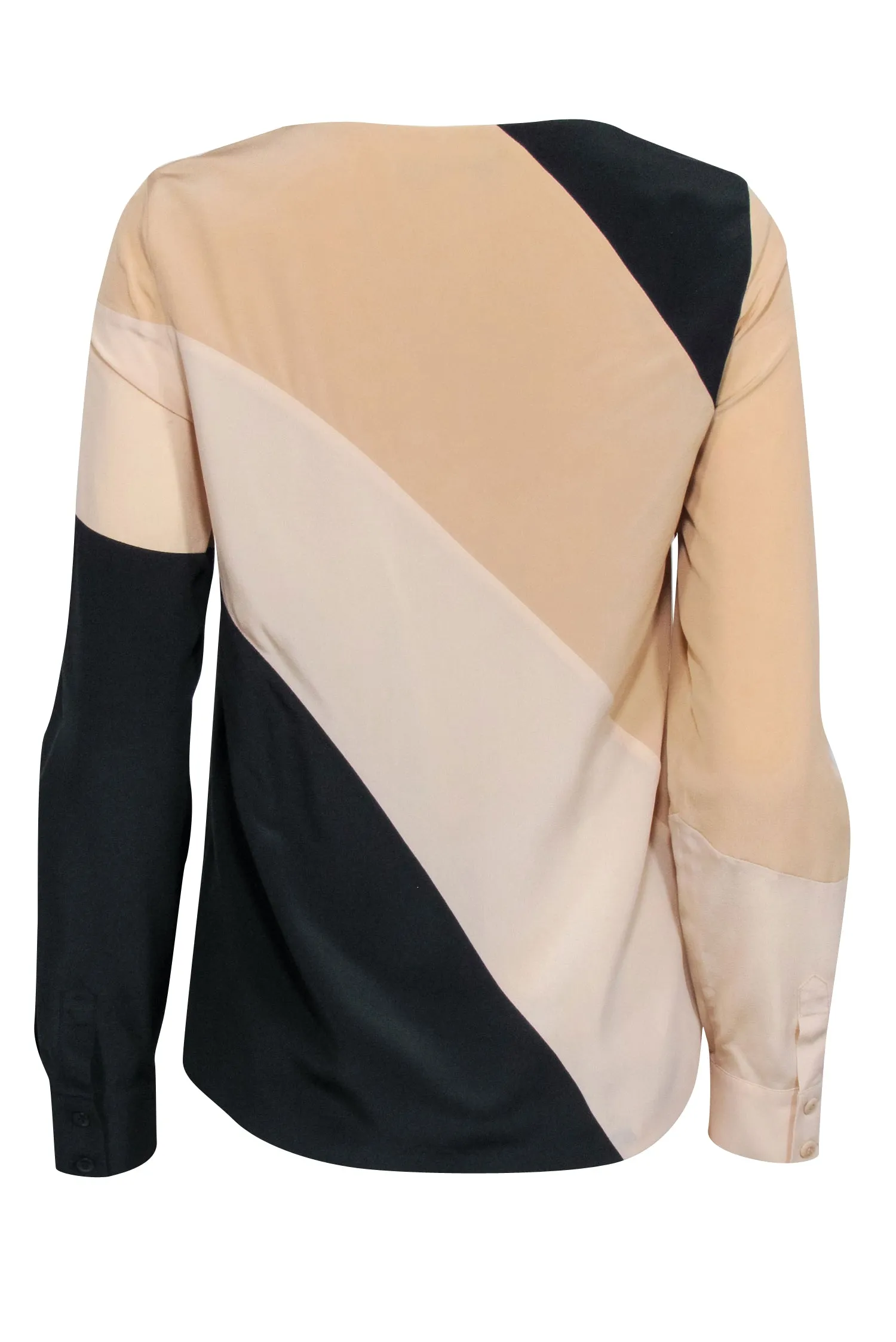 Diane von Furstenberg - Beige, Cream, & Black Striped Silk Long Sleeve Blouse Sz 4